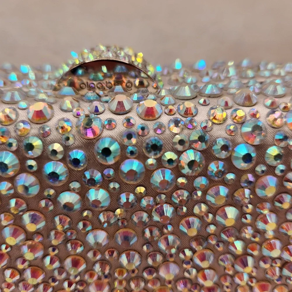 New Olga Berg Casey Iridescent Crystal Hardcase Clutch Shimmering Fancy Purse B